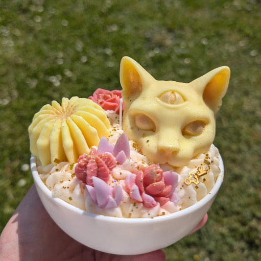 Bougie tête de chat et Cristal de roche (sur mesure)