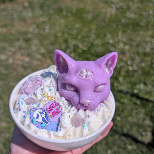 Bougie tête de chat et Oeil de tigre (sur mesure)